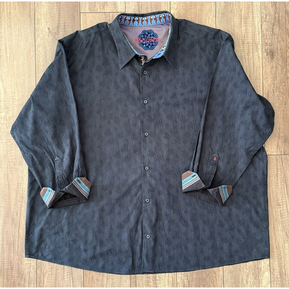 Robert Graham Men's 3XL Black Textured Button  Front Long Sleeve Flip Cuff Shirt